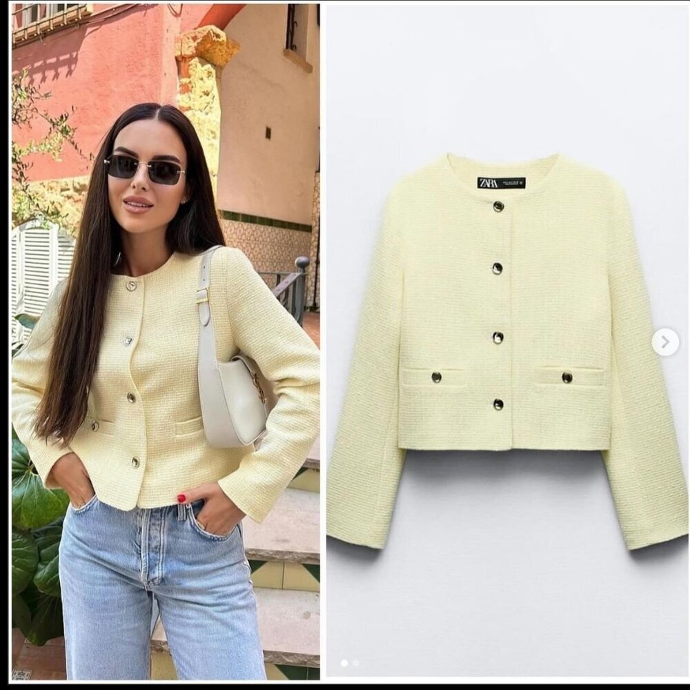 Zara Tweed Yellow Round neck Jacket Size S NEW WITH TAG!
